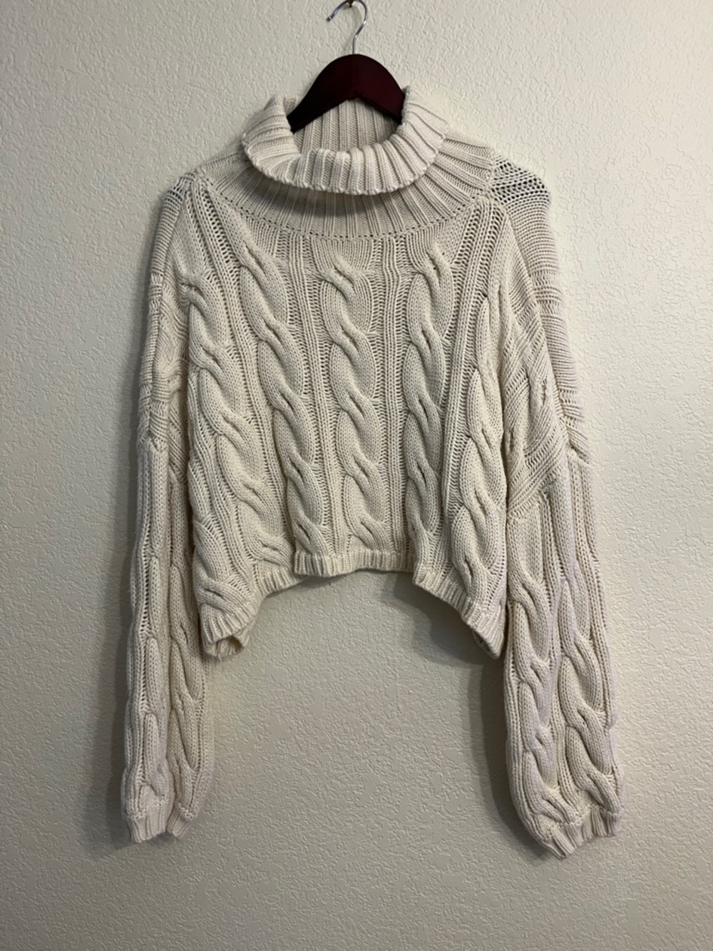 Wish Cream Cable Knit Cropped Turtleneck Sweater